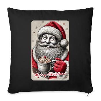 Fröhlicher Weihnachtsmann mit heißem Kakao - Sofakissenbezug 45 x 45 cm - Schwarz - Vorne