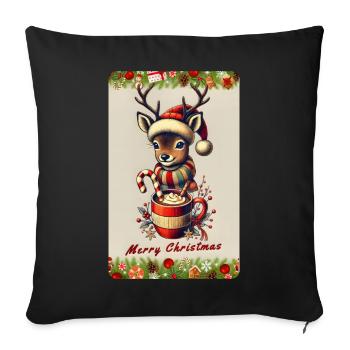 Weihnachtsreh mit heißer Schokolade - Sofakissenbezug 45 x 45 cm - Schwarz - Vorne