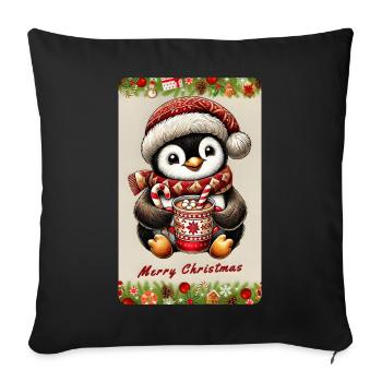 Weihnachts-Pinguin mit heißer Schokolade - Sofakissenbezug 45 x 45 cm - Schwarz - Vorne