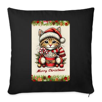 Chat de Noël au chocolat chaud - Housse de coussin décorative 45 x 45 cm - noir - Devant