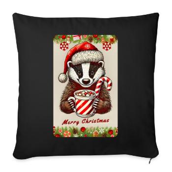 Blaireau de Noël au chocolat chaud - Housse de coussin décorative 45 x 45 cm - noir - Devant
