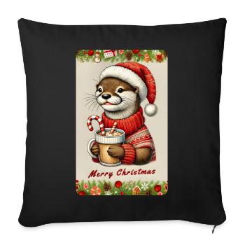 Christmas otter with hot chocolate - Sofa pillowcase 17,3'' x 17,3'' (45 x 45 cm) - black - Front