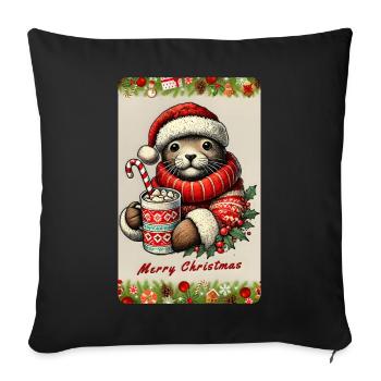 Weihnachts-Otter mit heißer Schokolade - Sofakissenbezug 45 x 45 cm - Schwarz - Vorne