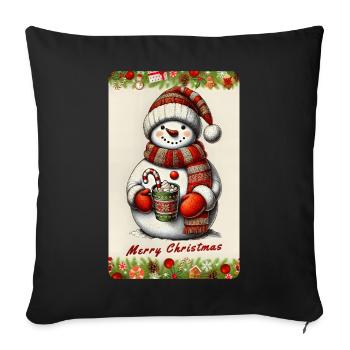 Cheerful snowman with hot chocolate - Sofa pillowcase 17,3'' x 17,3'' (45 x 45 cm) - black - Front