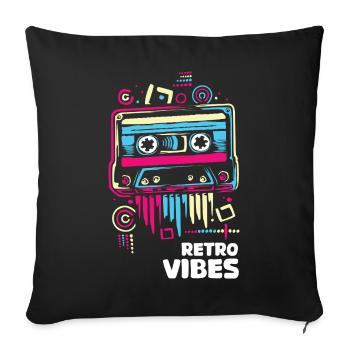 Retrovibes cassette cassette vintage couleurs bande dessinée - Housse de coussin décorative 45 x 45 cm - noir - Devant