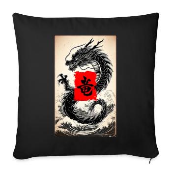 Dragon japonais dans la mer - Housse de coussin décorative 45 x 45 cm - noir - Devant