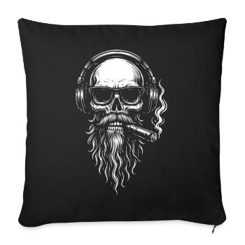 Crâne monochrome DJ avec barbe - Housse de coussin décorative 45 x 45 cm - noir - Devant