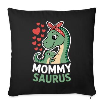 Maman Saurus Dinosaure Maman Coeur Amour Fête des Mères - Housse de coussin décorative 45 x 45 cm - noir - Devant