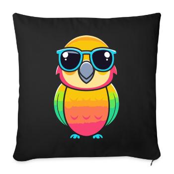 Retro Parrot with Blue Glasses - Sofa pillowcase 17,3'' x 17,3'' (45 x 45 cm) - black - Front