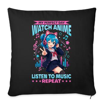 Anime and Music Chibi - Sofa pillowcase 17,3'' x 17,3'' (45 x 45 cm) - black - Front