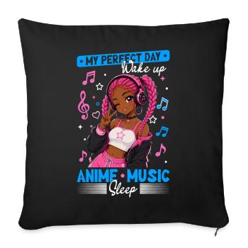 Anime and Music Chibi Black Girl - Sofa pillowcase 17,3'' x 17,3'' (45 x 45 cm) - black - Front