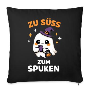 Zu süß zum Spuken – Kawaii-Geist mit Hexenhut - Sofakissenbezug 45 x 45 cm - Schwarz - Vorne