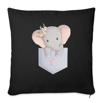 Éléphant en sac avec fleur - Housse de coussin décorative 45 x 45 cm - noir - Devant