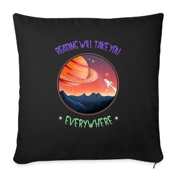 Reading Takes You Everywhere - Saturn - Sofa pillowcase 17,3'' x 17,3'' (45 x 45 cm) - black - Front