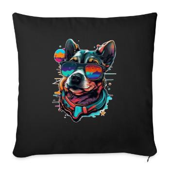 Hipster Bello Hundegesicht in bunten Farben - Sofakissenbezug 45 x 45 cm - Schwarz - Vorne