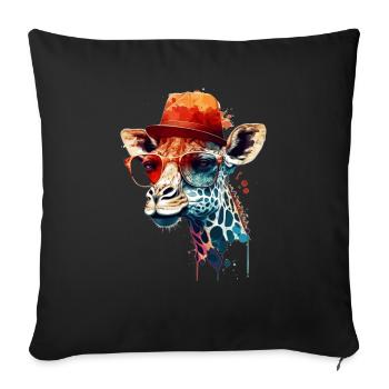 Giraffe as an intelligent mammal with glasses - Sofa pillowcase 17,3'' x 17,3'' (45 x 45 cm) - black - Front