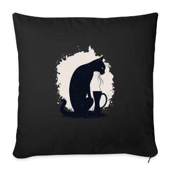 Black cat with coffee cup - Sofa pillowcase 17,3'' x 17,3'' (45 x 45 cm) - black - Front