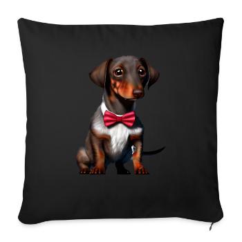 Chiot teckel Teckel avec nœud papillon Dog Dogs - Housse de coussin décorative 45 x 45 cm - noir - Devant