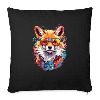 Cool Colourful Fox in Glasses - Sofa pillowcase 17,3'' x 17,3'' (45 x 45 cm) - black - Front