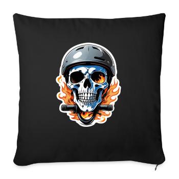 moto style retro - crane et squelette - Housse de coussin décorative 45 x 45 cm - noir - Devant
