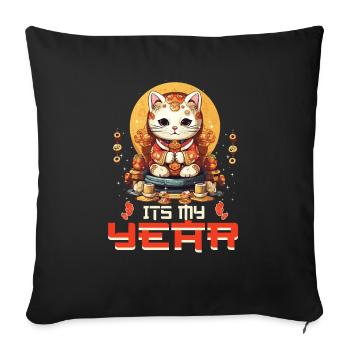 Joyeux Nouvel An Chinois 2024 Chat Porte-bonheur Matching - Housse de coussin décorative 45 x 45 cm - noir - Devant