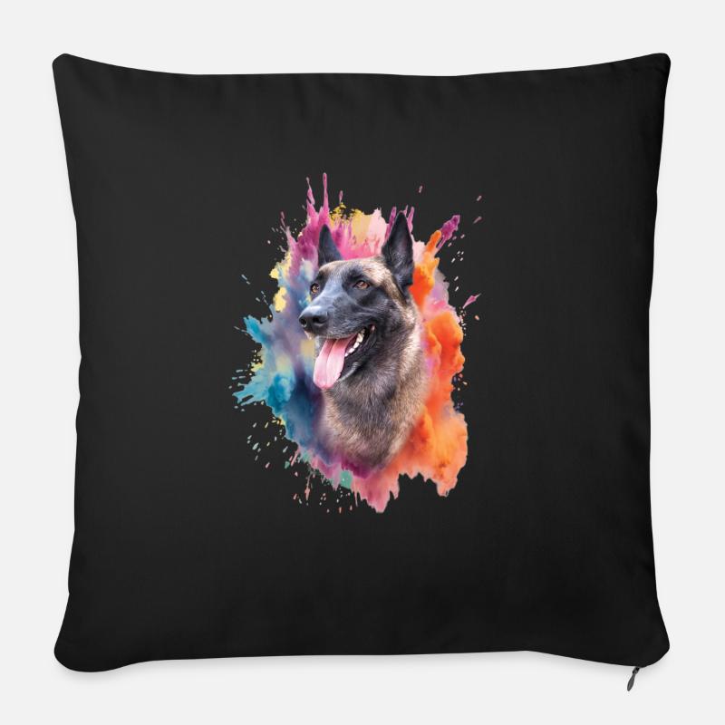 tête de chien malinois - Housse de coussin décorative 45 x 45 cm - noir