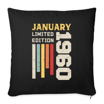 January 1960 - January 1960 Birthday Gift - Sofa pillowcase 17,3'' x 17,3'' (45 x 45 cm) - black - Front