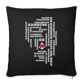 Concepts Hambourg / coeur sur ancre / texte blanc - Housse de coussin décorative 45 x 45 cm - noir - Devant