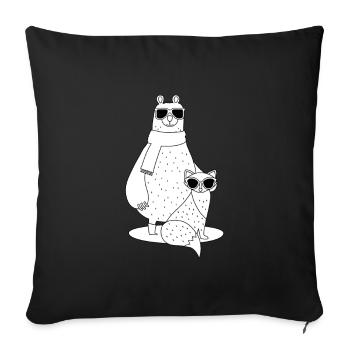 ours et renard cool avec des lunettes de soleil - Housse de coussin décorative 45 x 45 cm - noir - Devant