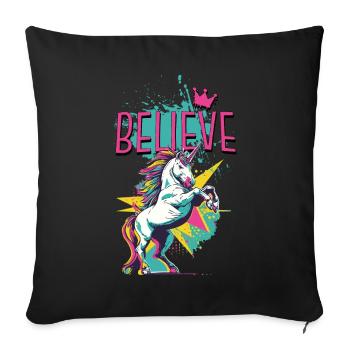 Licorne Foi Vintage Rétro Coloré Moderne Tendance - Housse de coussin décorative 45 x 45 cm - noir - Devant
