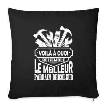 Maillot parrain bricoleur humour cadeau homme - Housse de coussin décorative 45 x 45 cm - noir - Devant