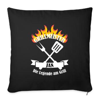 Grillmeister Jan lustiger Spruch Vorname - Sofakissenbezug 45 x 45 cm - Schwarz - Vorne