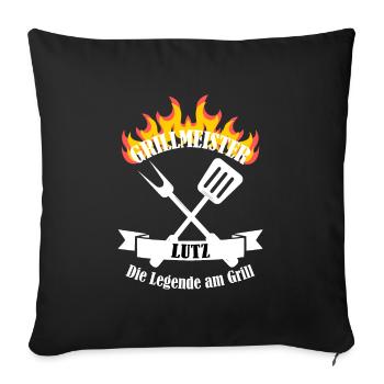 Grillmeister Lutz lustiger Spruch Vorname - Sofakissenbezug 45 x 45 cm - Schwarz - Vorne