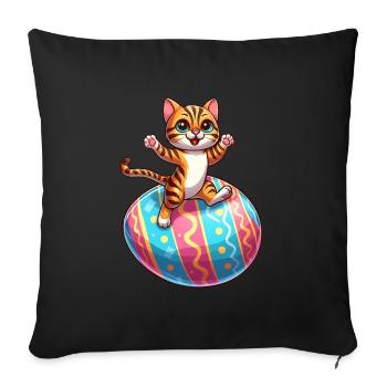 Dancing Bengal cat on easter egg - Sofa pillowcase 17,3'' x 17,3'' (45 x 45 cm) - black - Front
