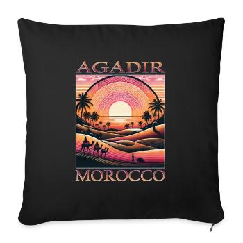 Agadir Maroc Désert Chameau Vacances Coucher de soleil - Housse de coussin décorative 45 x 45 cm - noir - Devant