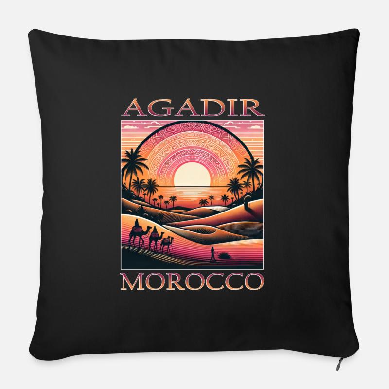 Agadir Marokko Wüste Kamel Urlaub Sonnenuntergang - Sofakissenbezug 45 x 45 cm - Schwarz