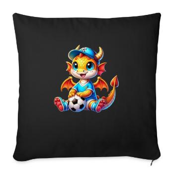 Le joyeux dragon du football - Housse de coussin décorative 45 x 45 cm - noir - Devant