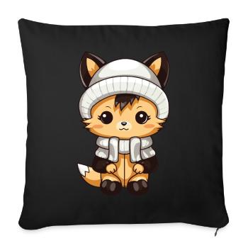 Fuchs Winter Comic - Sofakissenbezug 45 x 45 cm - Schwarz - Vorne
