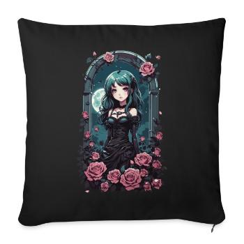 Gothic Pastel Anime Girl Victorian with Roses - Sofa pillowcase 17,3'' x 17,3'' (45 x 45 cm) - black - Front