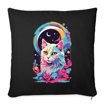 Magical Pastel Goth Cat at Night with Roses - Sofa pillowcase 17,3'' x 17,3'' (45 x 45 cm) - black - Front