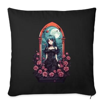 Goth E-Girl Dark Anime Roses Esthétique - Housse de coussin décorative 45 x 45 cm - noir - Devant