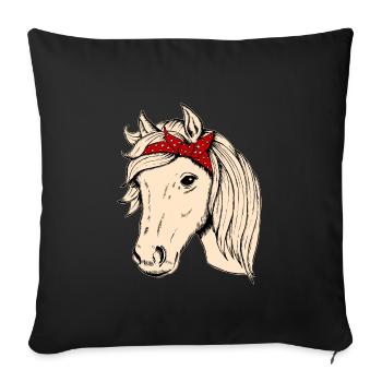 Tête de cheval avec chiffon cavalier cavalier cadeau cheval - Housse de coussin décorative 45 x 45 cm - noir - Devant