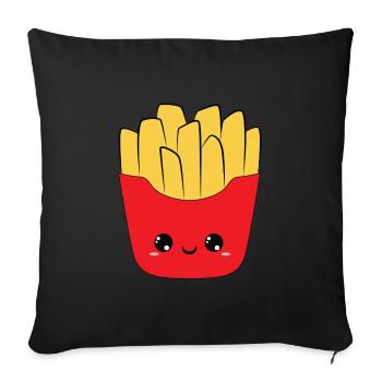 cute smiling french fries, doux sourires frites - Housse de coussin décorative 45 x 45 cm - noir - Devant