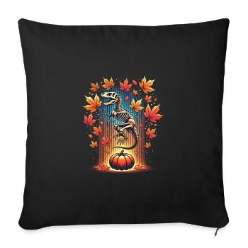 Thanksgiving Dino Skelett Herbstblätter Kürbis - Sofakissenbezug 45 x 45 cm - Schwarz - Vorne