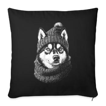 Husky bobble chapeau Sibérien Husky chien chien - Housse de coussin décorative 45 x 45 cm - noir - Devant