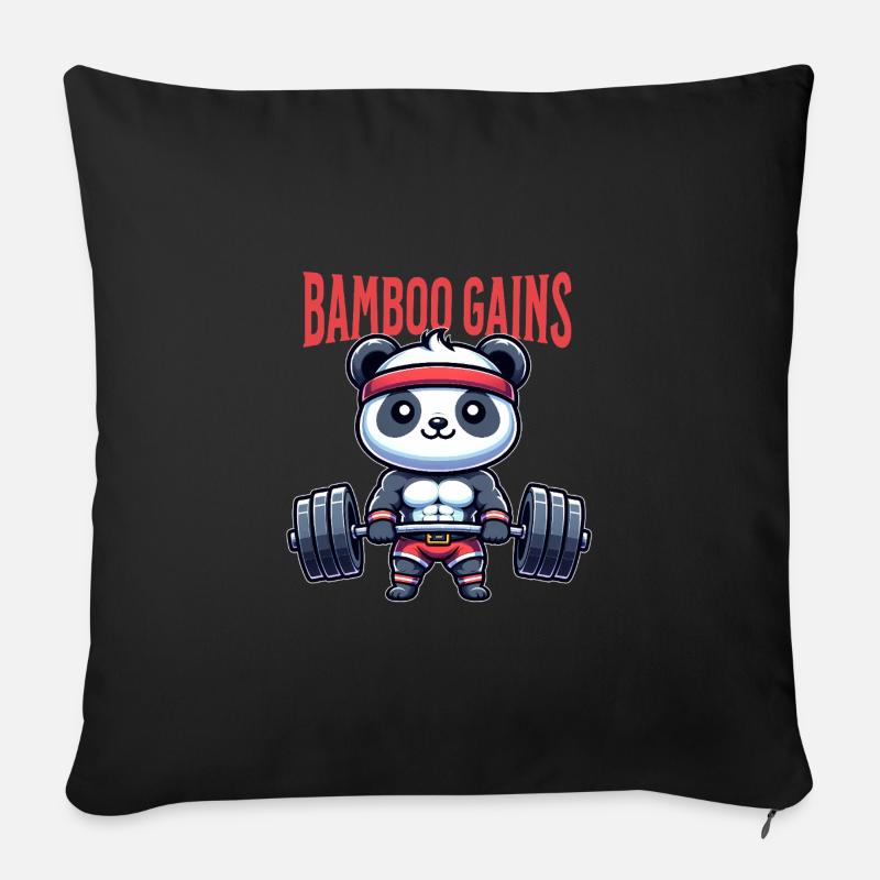 Panda im Fitnessstudio - Sofakissenbezug 45 x 45 cm - Schwarz