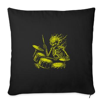 Squelette de crâne de batteur sur la batterie - Housse de coussin décorative 45 x 45 cm - noir - Devant