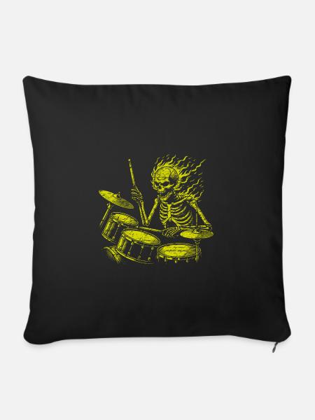 Drummer Skull Skelett am Drumset - Sofakissenbezug 45 x 45 cm - Schwarz