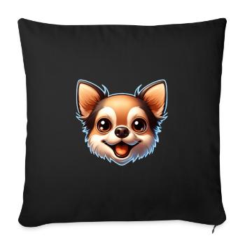 Chihuahua tête de chien bande dessinée dessin animé - Housse de coussin décorative 45 x 45 cm - noir - Devant