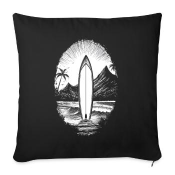 Planche de surf - Vagues - Surf - Plage - Palmiers - Housse de coussin décorative 45 x 45 cm - noir - Devant